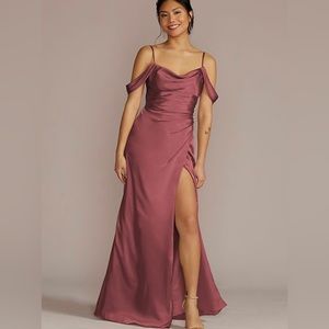 Galina Signature Charmeuse Cowl Bridesmaid Dress with Swag Sleeves